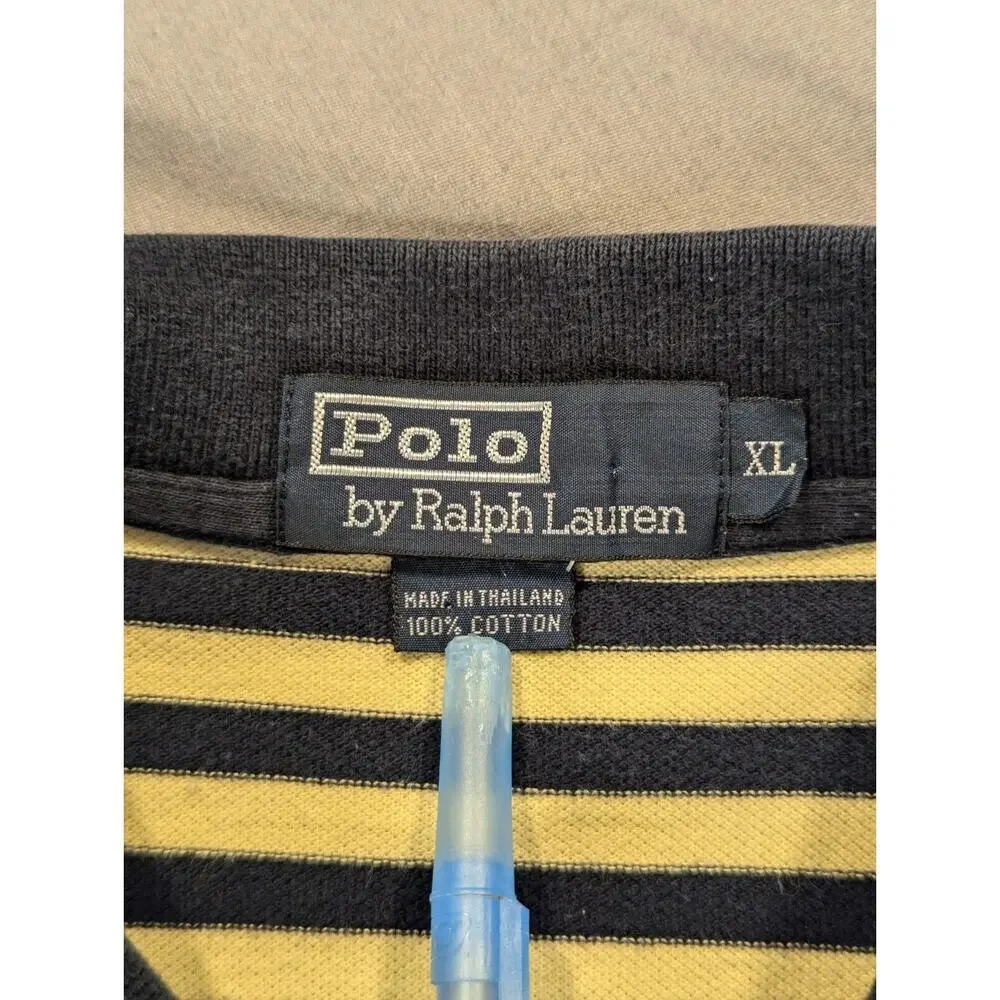 Polo Ralph Lauren Polo Shirt Mens XL Yellow Blue Striped VTG Crown Patch